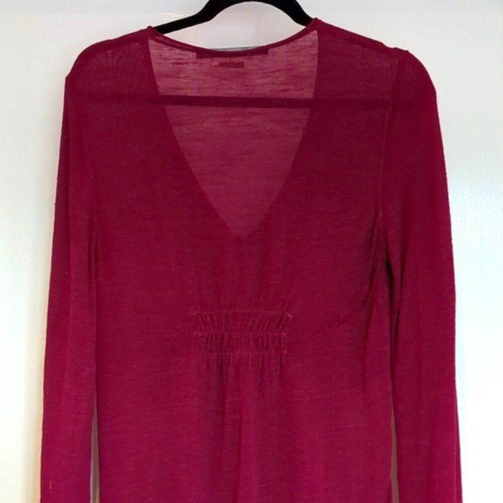 Athleta Fuscia linen blend long sleeve tunic Tulip Sleeves  LG - Picture 7 of 9